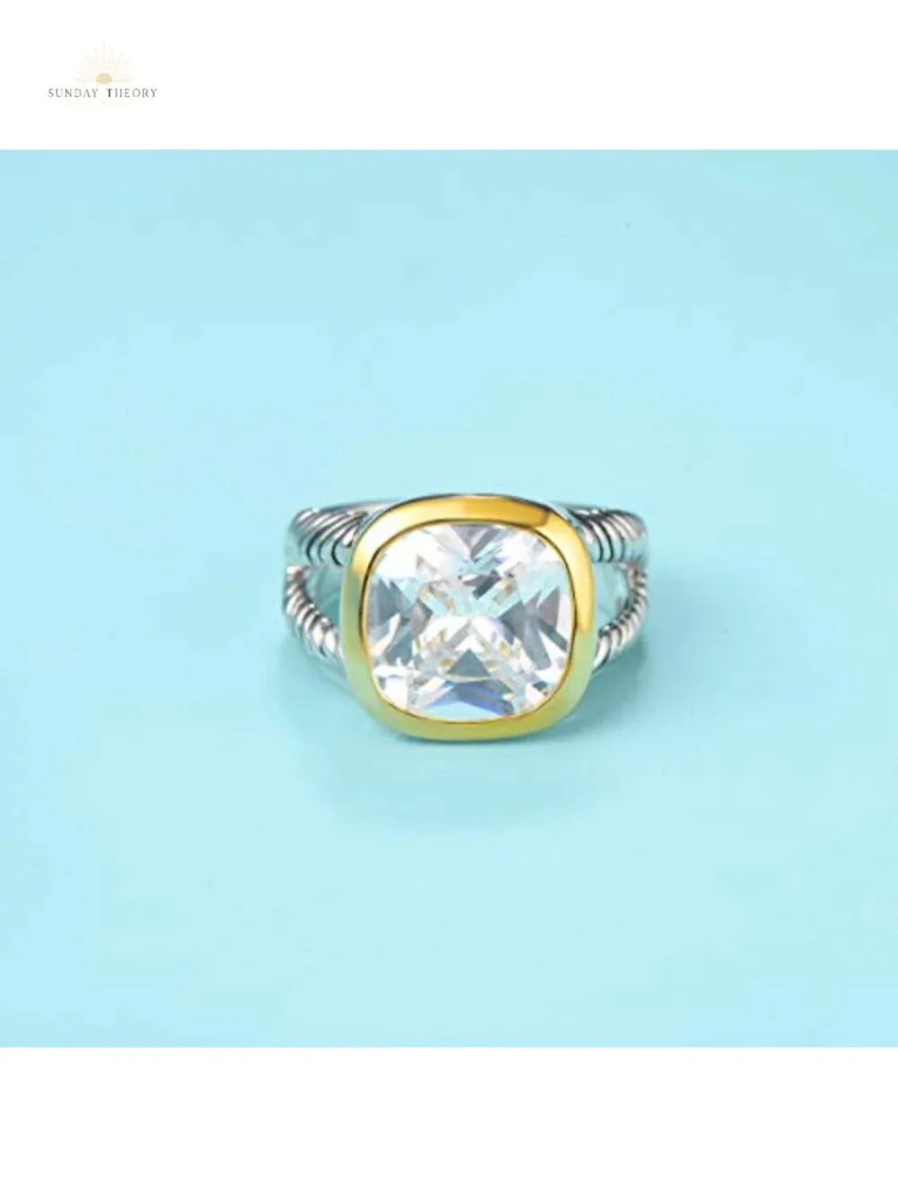 Twisted Cable Wire Cushion Cut CZ Statement Ring Antique Style Women Jewelry